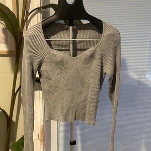 Gray Ribbed Knit Women's Top